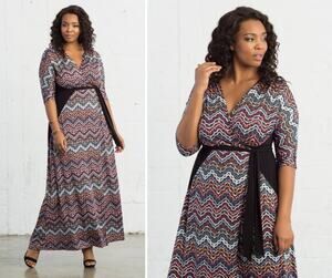 Kiyonna Maxi Dress 4X Chevron Moroccan Maxi Style True Wrap Slimming Boho Party